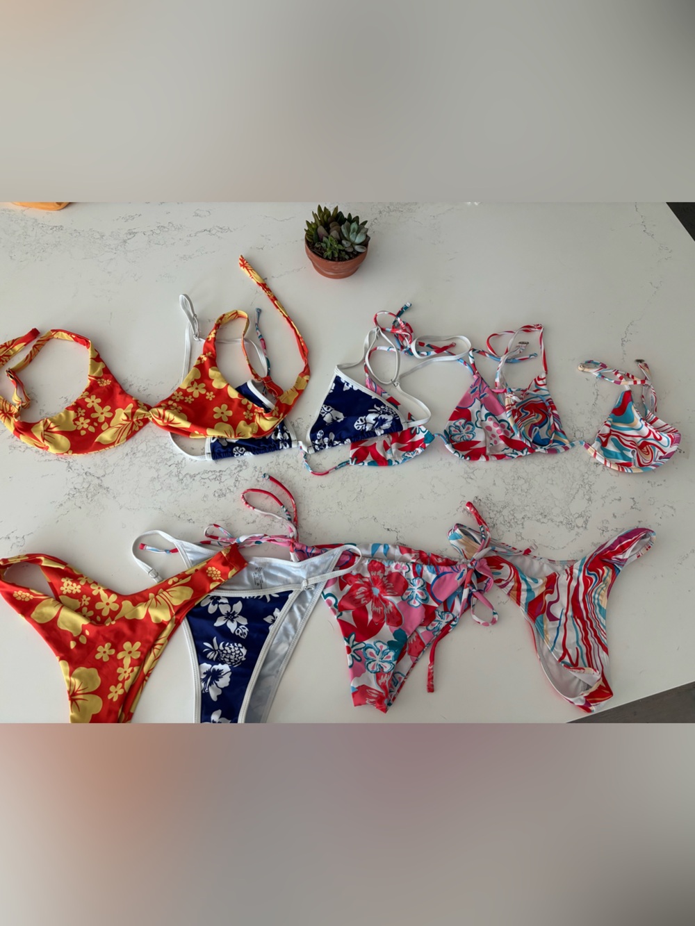 (All 4) Floral & Tropical Mix String Bikini Set - Bright Multi